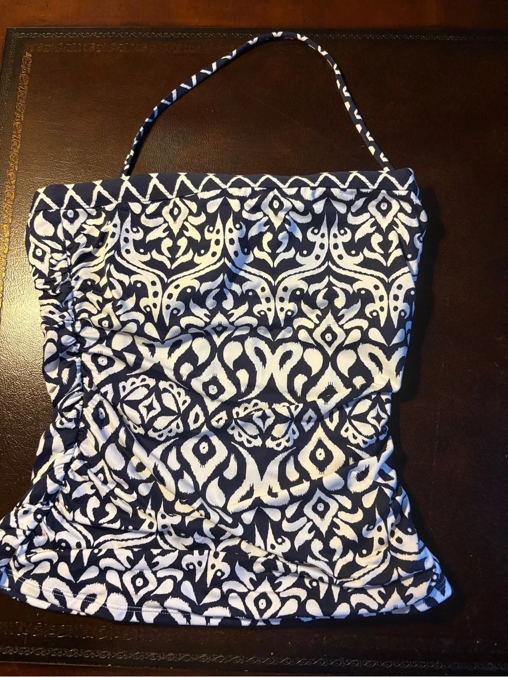 Tommy Bahama Navy and White Strapless Printed Sundress with Tie Waist